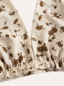 SHEIN MOD 碎花後背繫帶掛脖上衣&荷葉邊半身裙 - 卡其色 - 查看 4