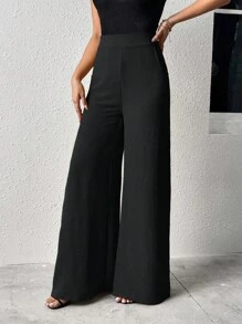 SHEIN LUNE 高衩闊腿褲 - 黑色 - 查看 4