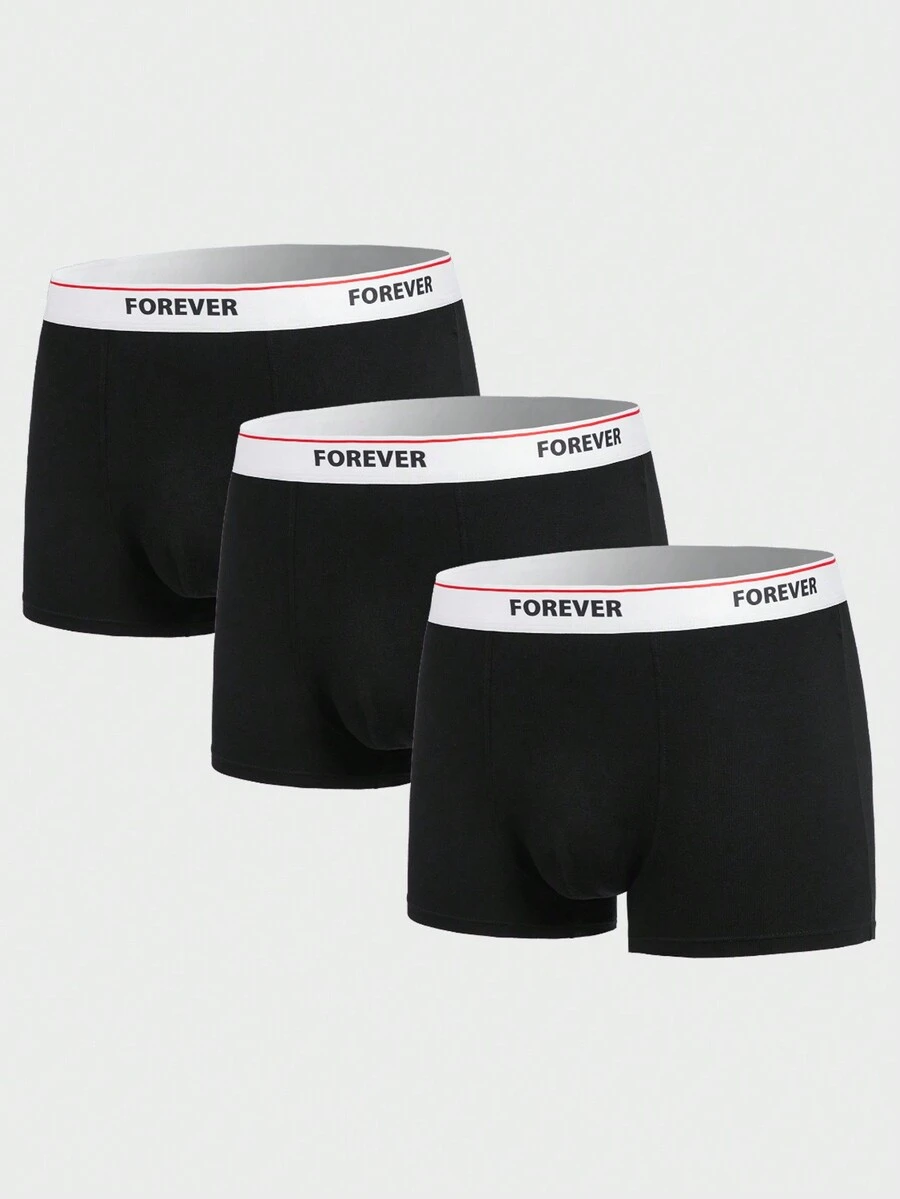 男士3入組字母織帶腰帶平角內褲 - 黑色 - 查看 1