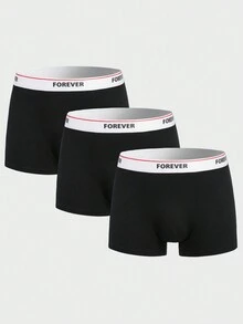 男士3入組字母織帶腰帶平角內褲 - 黑色 - 查看 3