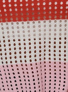 SHEIN LUNE 撞色網眼針織插肩袖套頭毛衣 - 彩色 - 查看 7