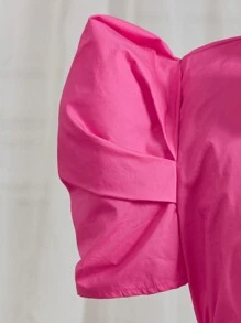 SHEIN Tween 女童短款泡泡袖可拆卸蝴蝶结上衣搭配印花面料中裙套装 - 彩色 - 查看 3