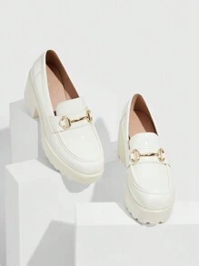 CUCCOO BIZCHIC Women Metal Decor Platform Shoes, Preppy Beige Platform Loafers For Outdoor Vacation Shoes Summer Elegant Basics Business Casual Business Chic Spring Shoes Spring Break Easter