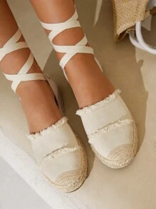 Styleloop Giày nữ đế xuồng có chi tiết xếp nếp, giày đế xuồng vải cho kỳ nghỉ hè, giày đi nghỉ hè, giày đi chơi mùa hè, giày Boho Feels Vintage Cottage Core Frenchy, giày Giáng sinh, mùa thu, năm mới, ngày lễ - Màu be - Xem 7