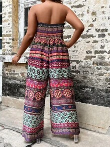 SHEIN LUNE 大碼幾何印花抹胸闊腿連體褲 - 彩色 - 查看 2