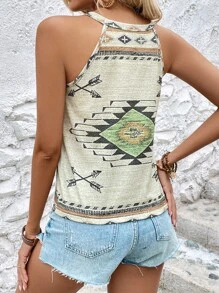 SHEIN LUNE 幾何印花掛脖上衣 - 卡其色 - 查看 2