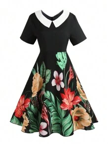 SHEIN LUNE Đầm Plus Size Tương phản ren Dây kéo Hoa Thanh lịch - Nhiều màu - Xem 1