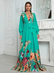 YISIKADO Floral Print Belted Dress - Mint Blue - View 1