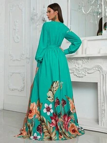 YISIKADO Floral Print Belted Dress - Mint Blue - View 2