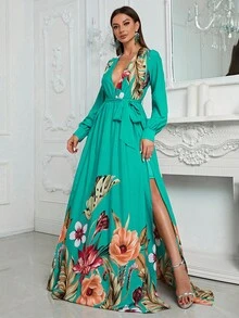 YISIKADO Floral Print Belted Dress - Mint Blue - View 3
