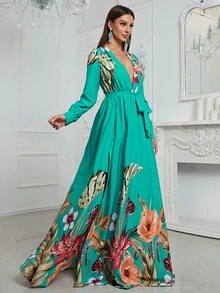 YISIKADO Floral Print Belted Dress - Mint Blue - View 4