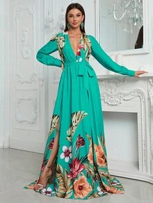 YISIKADO Floral Print Belted Dress - Mint Blue - View 5