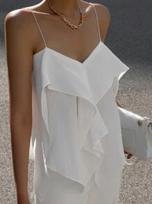 DAZY Ruffle Trim Cami Top Tank Tops Festival Outfits - White - View 3