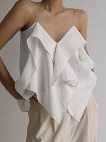 DAZY Ruffle Trim Cami Top Tank Tops Festival Outfits - White - View 2