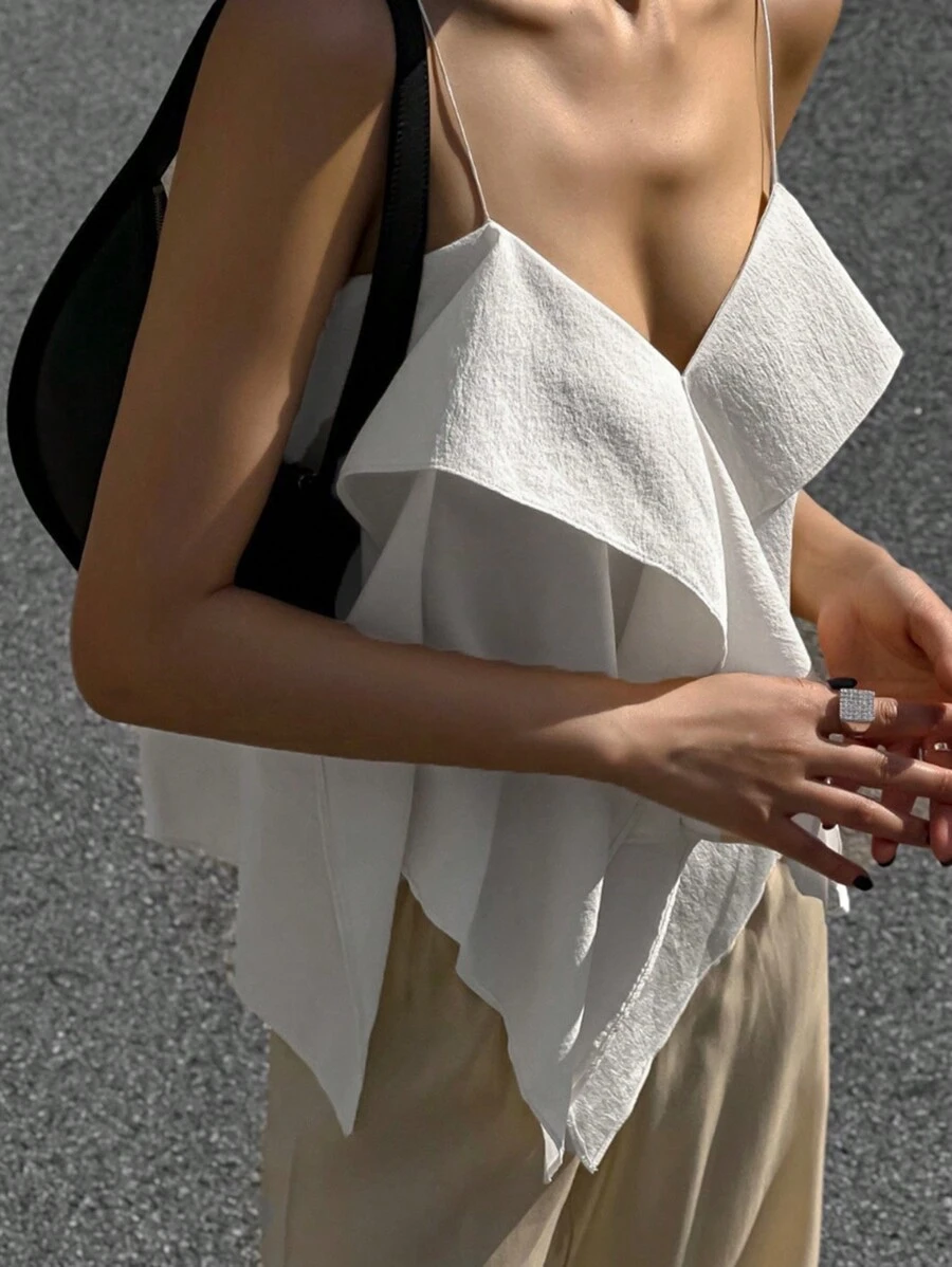 DAZY Ruffle Trim Cami Top Tank Tops Festival Outfits - White - View 1