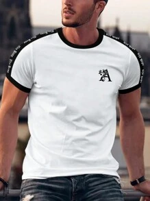 Manfinity Homme Men Letter Graphic Contrast Trim Tee - White - View 1