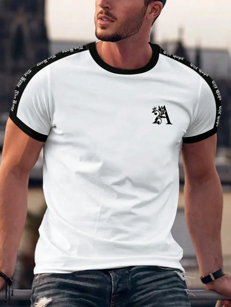 Manfinity Homme Men Letter Graphic Contrast Trim Tee - White - View 1