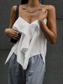 DAZY Ruffle Trim Cami Top Tank Tops Festival Outfits - White - View 7