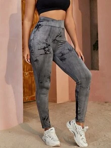Tie Dye Wideband Waist Stretch Running Yoga Leggings
