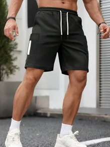Manfinity Homme Quần Short Nam Dây kéo Túi Ruy băng Khối Màu Giải trí - màu đen - Xem 1