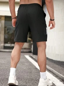 Manfinity Homme Quần Short Nam Dây kéo Túi Ruy băng Khối Màu Giải trí - màu đen - Xem 2