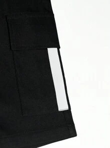 Manfinity Homme Quần Short Nam Dây kéo Túi Ruy băng Khối Màu Giải trí - màu đen - Xem 8