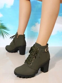 Giày bốt Chelsea Boot cao gót mũi nhọn màu đen có khóa kéo bên hông cho nữ, Giày cao đến mắt cá chân quyến rũ - màu xanh lá - Xem 5