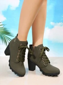 Giày bốt Chelsea Boot cao gót mũi nhọn màu đen có khóa kéo bên hông cho nữ, Giày cao đến mắt cá chân quyến rũ - màu xanh lá - Xem 6