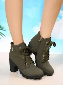 Giày bốt Chelsea Boot cao gót mũi nhọn màu đen có khóa kéo bên hông cho nữ, Giày cao đến mắt cá chân quyến rũ - màu xanh lá - Xem 7