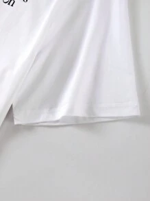 Men Letter Graphic Top & Plaid Print Pants PJ Set, Pajama Set - Black and White - View 3