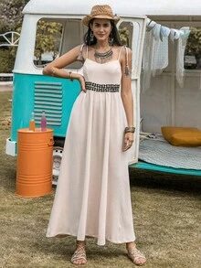 Rusttydustty Tassel Detail Cami Dress Without Belt - Beige - View 3