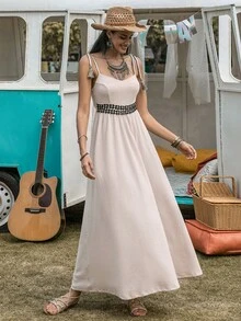 Rusttydustty Tassel Detail Cami Dress Without Belt - Beige - View 4