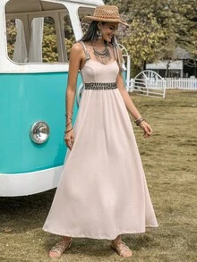 Rusttydustty Tassel Detail Cami Dress Without Belt - Beige - View 5