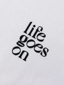 Men Letter Graphic Top & Plaid Print Pants PJ Set, Pajama Set - Black and White - View 8