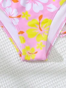 SHEIN 青少年女孩花卉印花比基尼套装搭配沙滩裙夏日海滩 - 彩色 - 查看 5