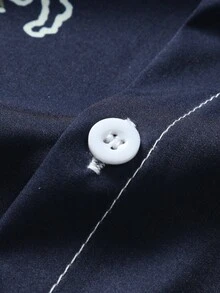 Manfinity RSRT Men Random Floral Print Shirt & Drawstring Waist Shorts Without Tee - Navy Blue - View 3