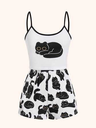 Satchi Collection Cartoon Graphic Contrast Binding PJ Set