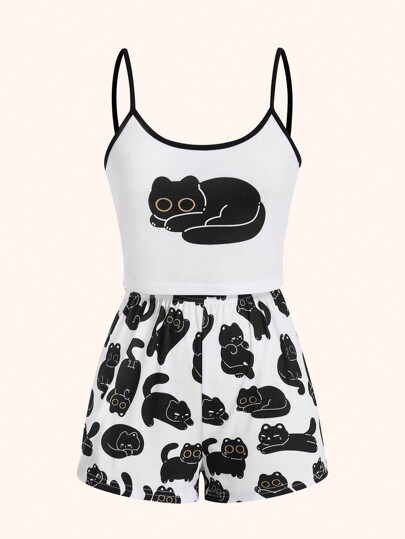 Satchi Collection Cartoon Graphic Contrast Binding PJ Set