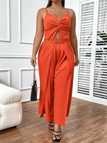 Celure Jumpsuits Plus Size Cắt ra Chia xoắn lại màu trơn Giải trí - trái cam - Xem 3