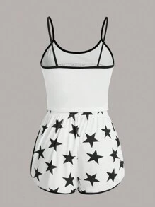 Be Kind and Love Yourself Figure Graphic Contrast Binding PJ Set - Black and White - View 2