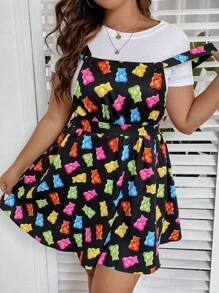 SHEIN Qutie Đầm Plus Size Hội Chữ thập Hoạt hình Giải trí - màu đen - Xem 3