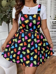 SHEIN Qutie Đầm Plus Size Hội Chữ thập Hoạt hình Giải trí - màu đen - Xem 5