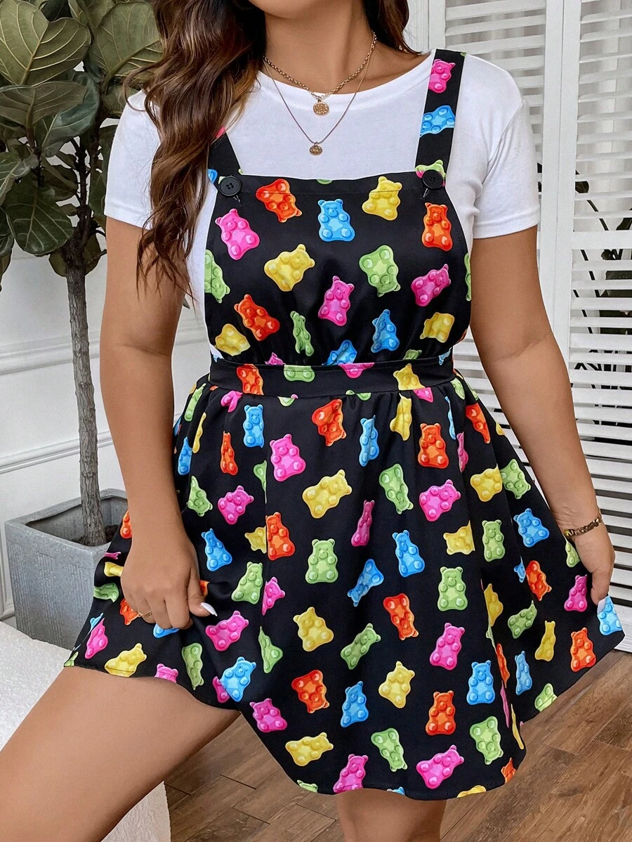 SHEIN Qutie Đầm Plus Size Hội Chữ thập Hoạt hình Giải trí - màu đen - Xem 1