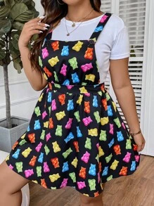 SHEIN Qutie Đầm Plus Size Hội Chữ thập Hoạt hình Giải trí - màu đen - Xem 6