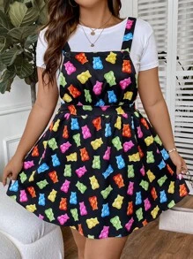 SHEIN Qutie Đầm Plus Size Hội Chữ thập Hoạt hình Giải trí - màu đen - Xem 7