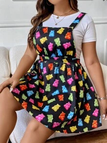 SHEIN Qutie Đầm Plus Size Hội Chữ thập Hoạt hình Giải trí - màu đen - Xem 8