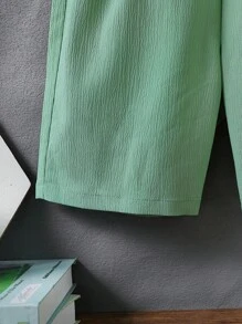 SHEIN 男孩字母補丁細節腰部抽繩短褲 - 綠色 - 查看 4