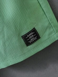 SHEIN 男孩字母補丁細節腰部抽繩短褲 - 綠色 - 查看 5