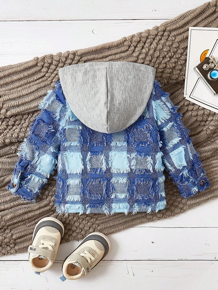 Baby Boy Plaid Print Fringe Hooded Shirt