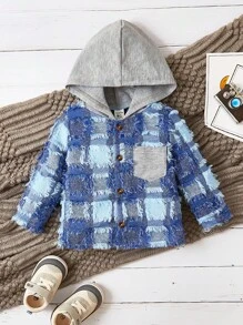 男嬰格紋印花流蘇連帽襯衫 - 藍色 - 查看 3